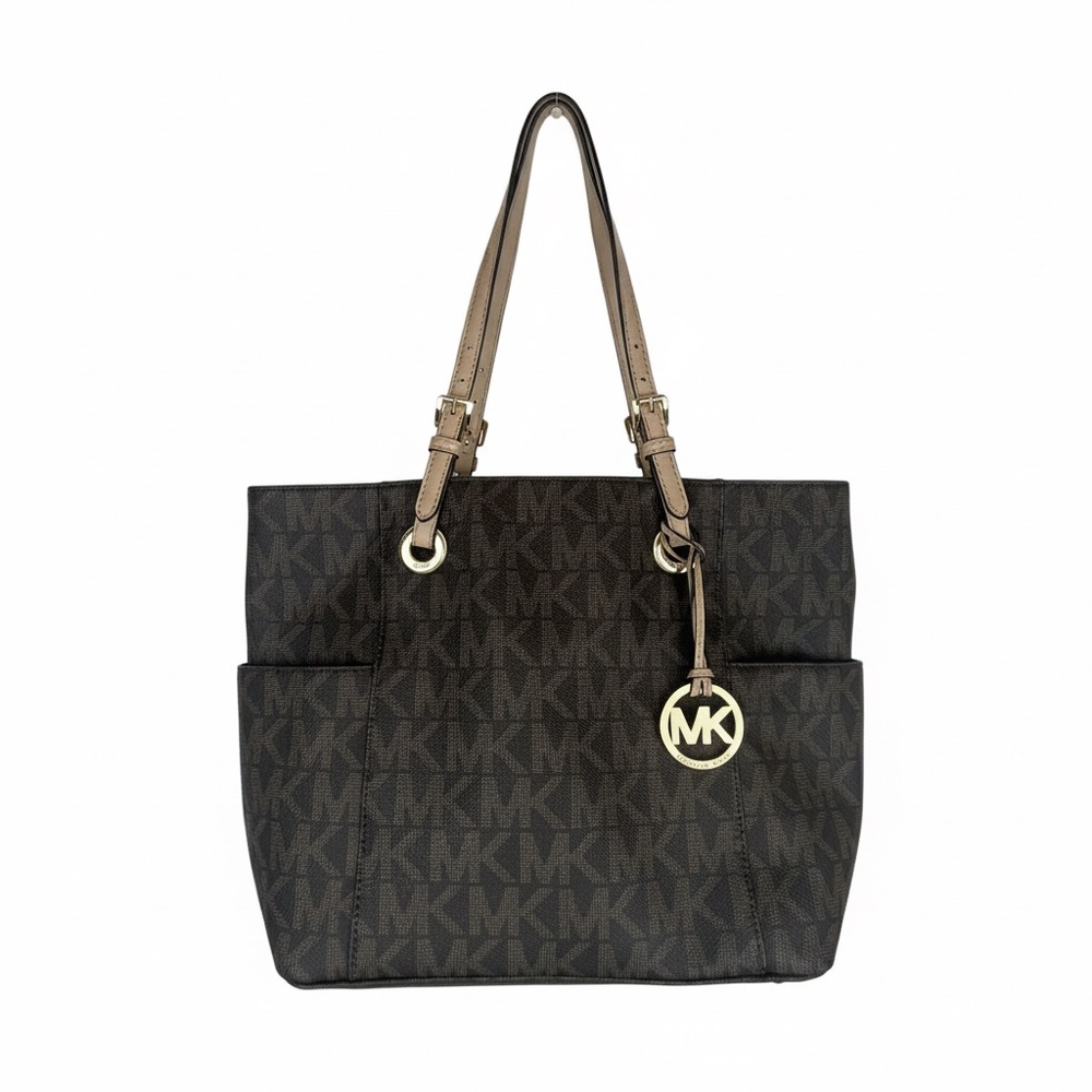 Michael Kors Jet Set Signature Tote Brown PVC w/ Leather Trim